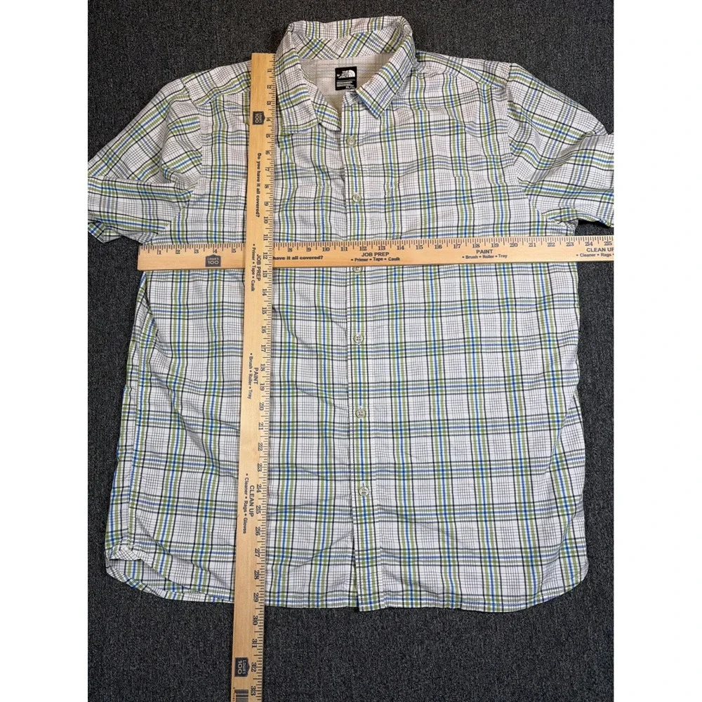 The North Face Mens XL Plaid Short Sleeve Button Up Hiking Shirt Green Blue